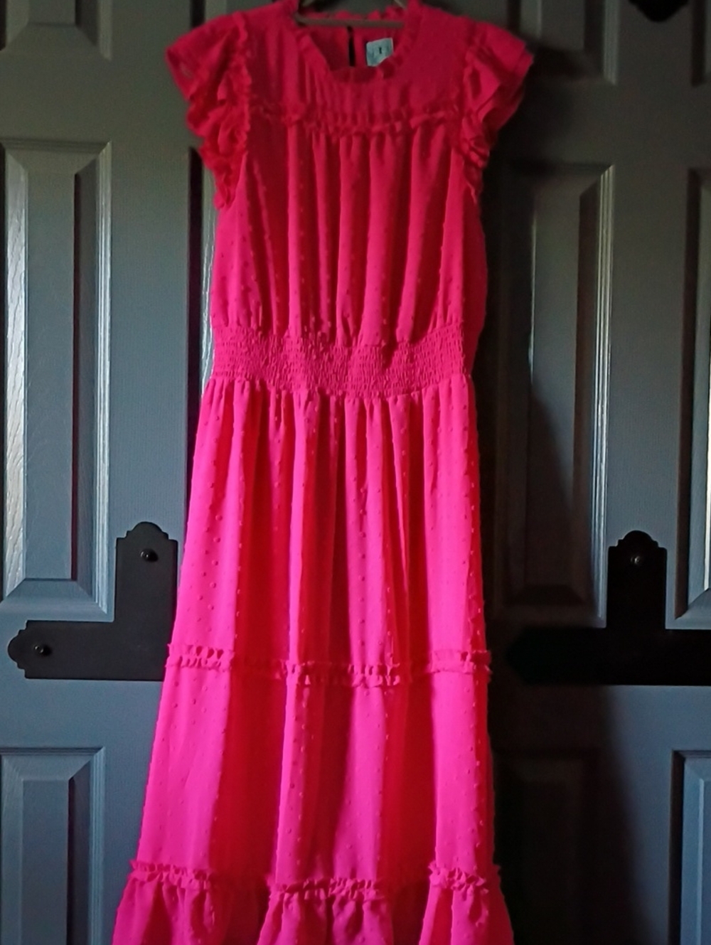 CeCe Bright Pink Midi Dress with Dot Texture